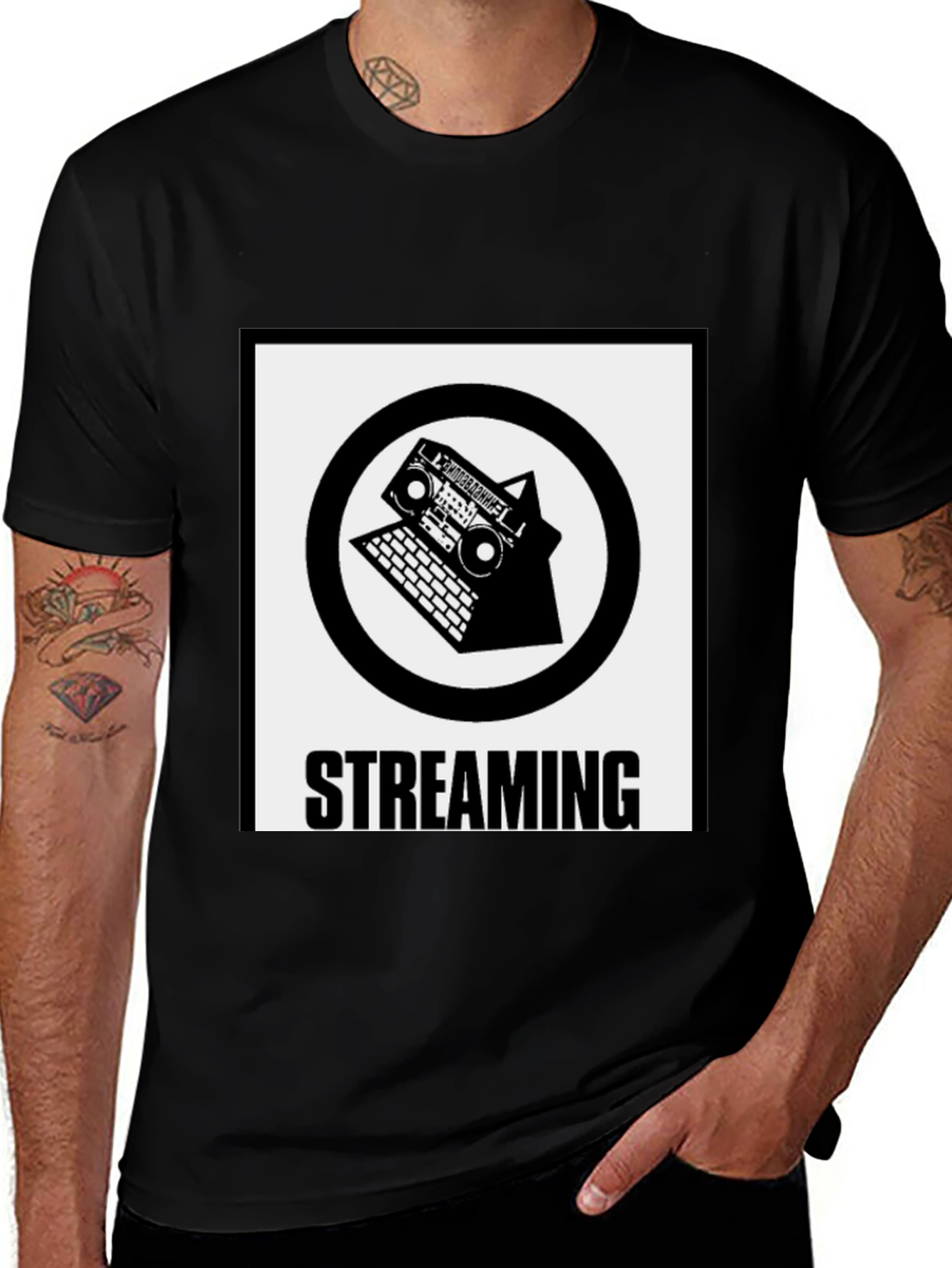 Streaming Boombox Laptop Black T-Shirt