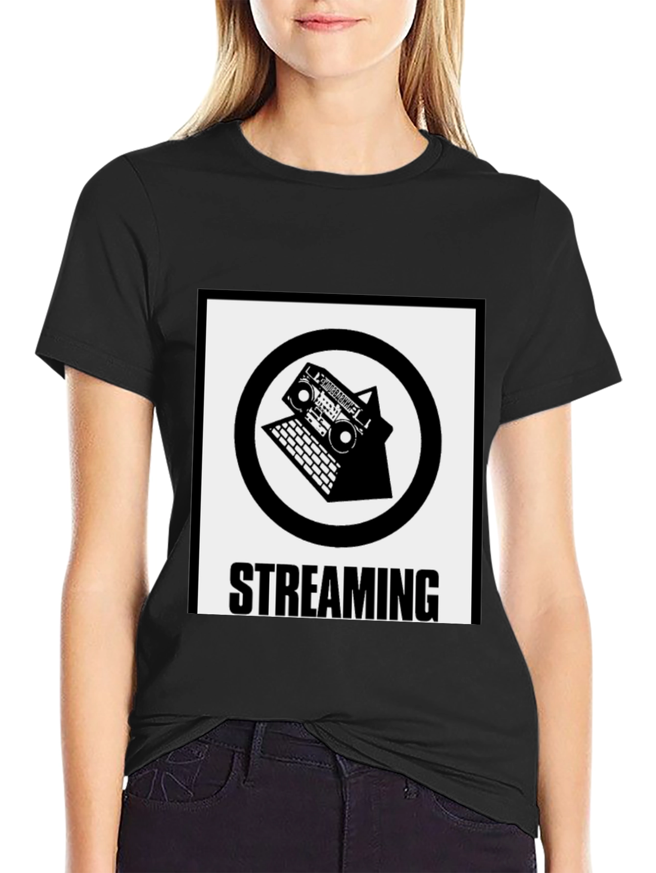 Streaming Boombox Laptop Black T-Shirt