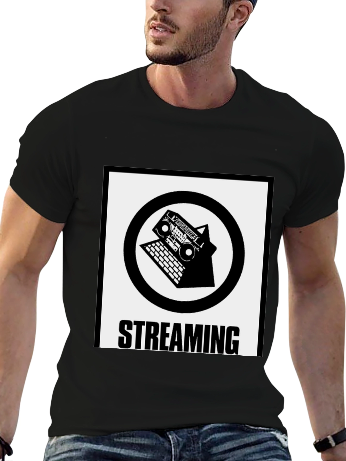 Streaming Boombox Laptop Black T-Shirt