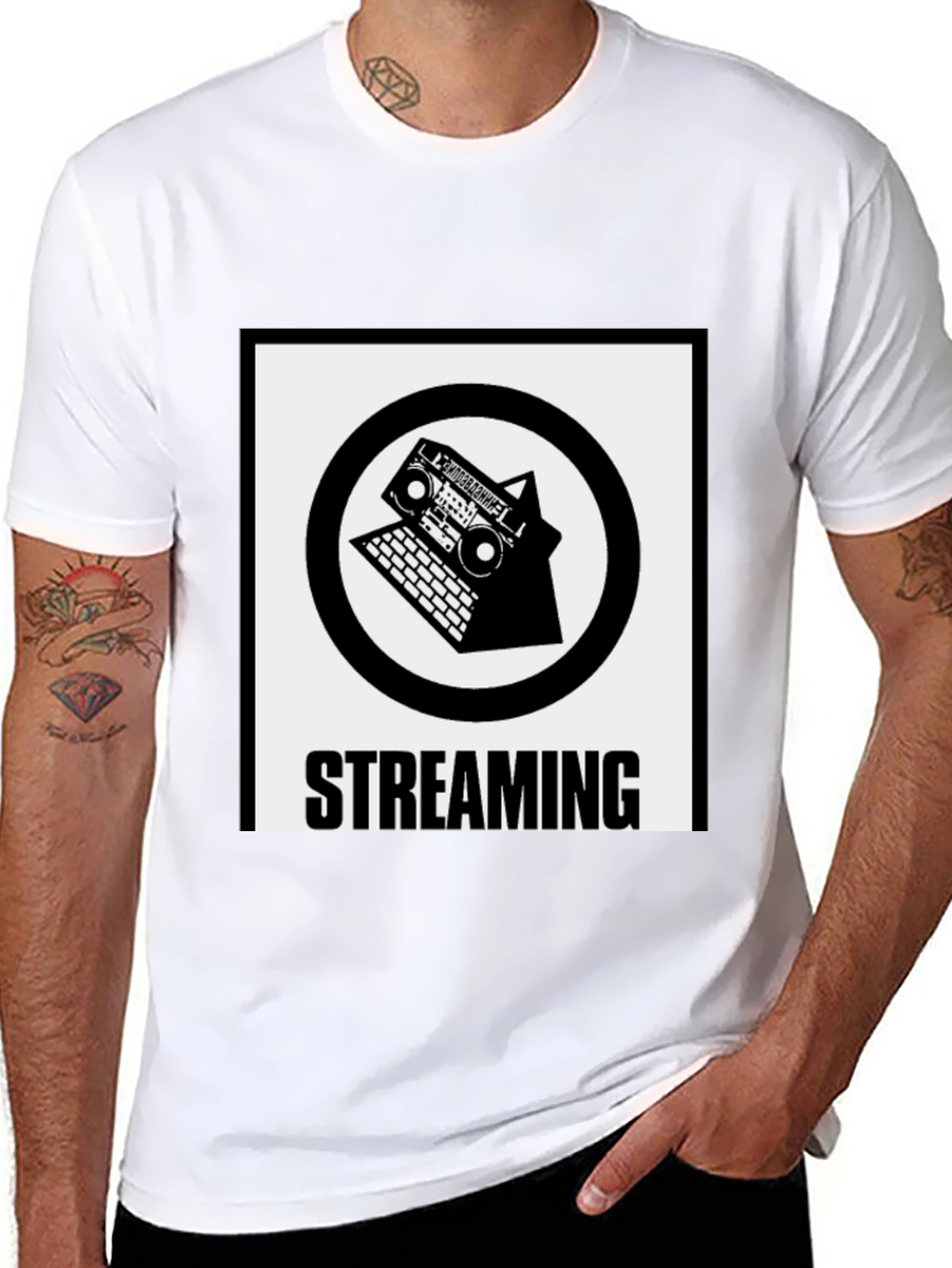 Streaming Boombox Laptop Black T-Shirt