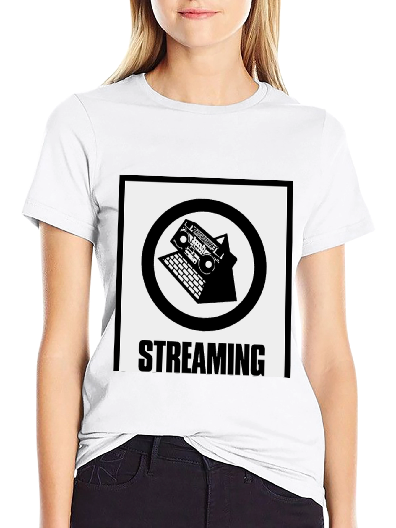 Streaming Boombox Laptop Black T-Shirt