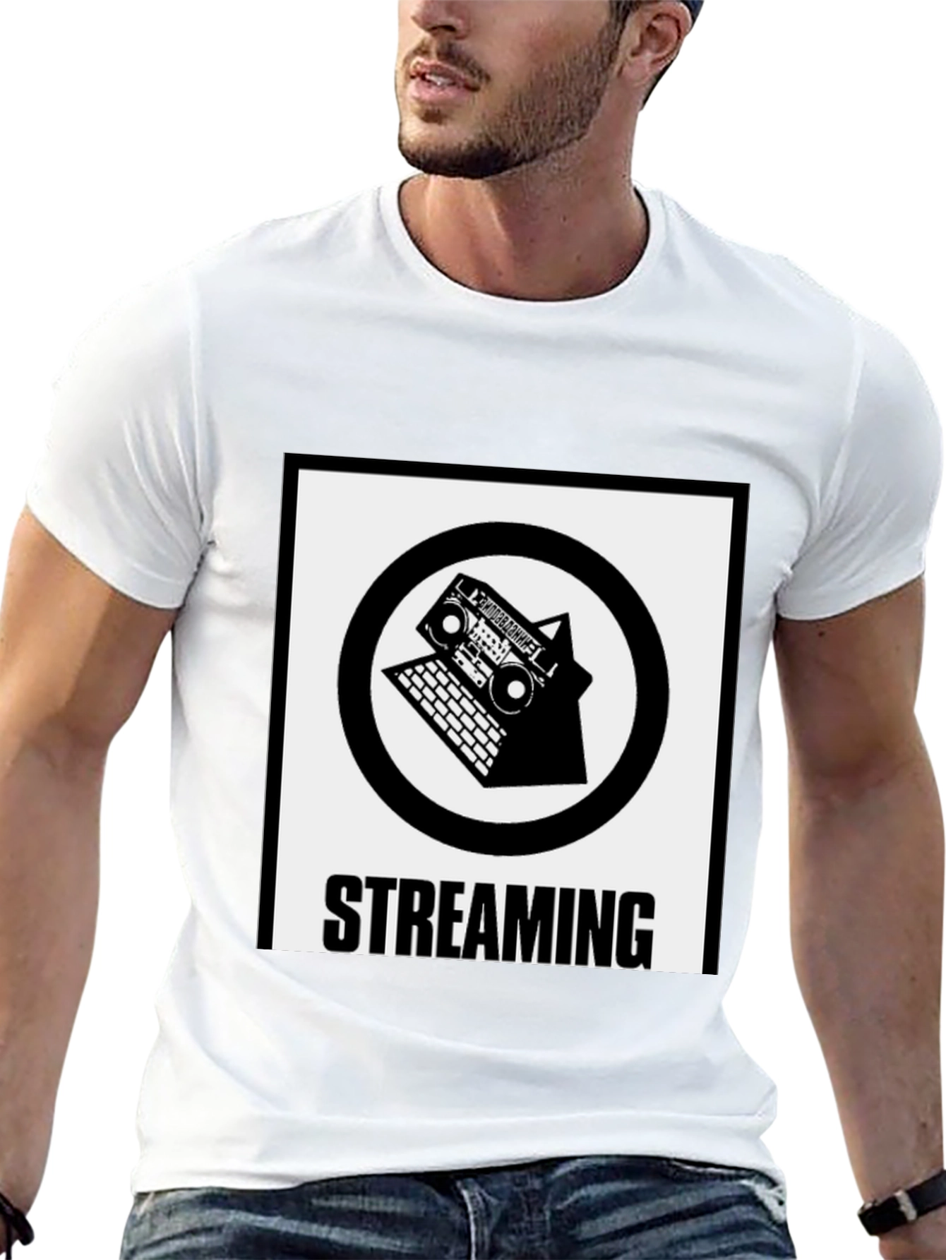 Streaming Boombox Laptop Black T-Shirt
