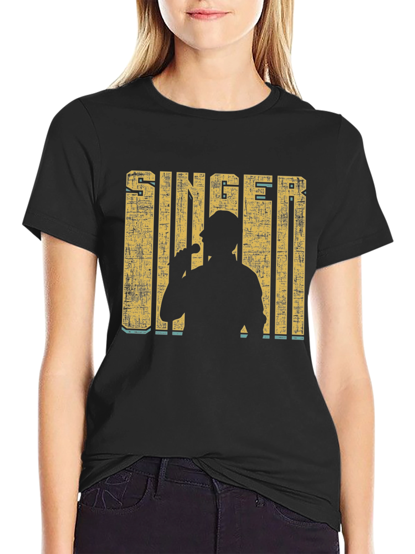 Singer Silhouette Graphic Print Black T-Shirt