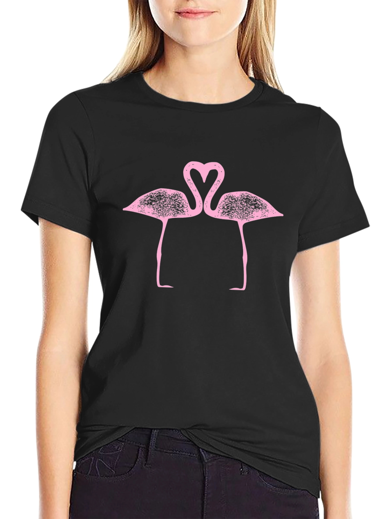 Flamingo Love T-Shirt - Pink Birds Heart