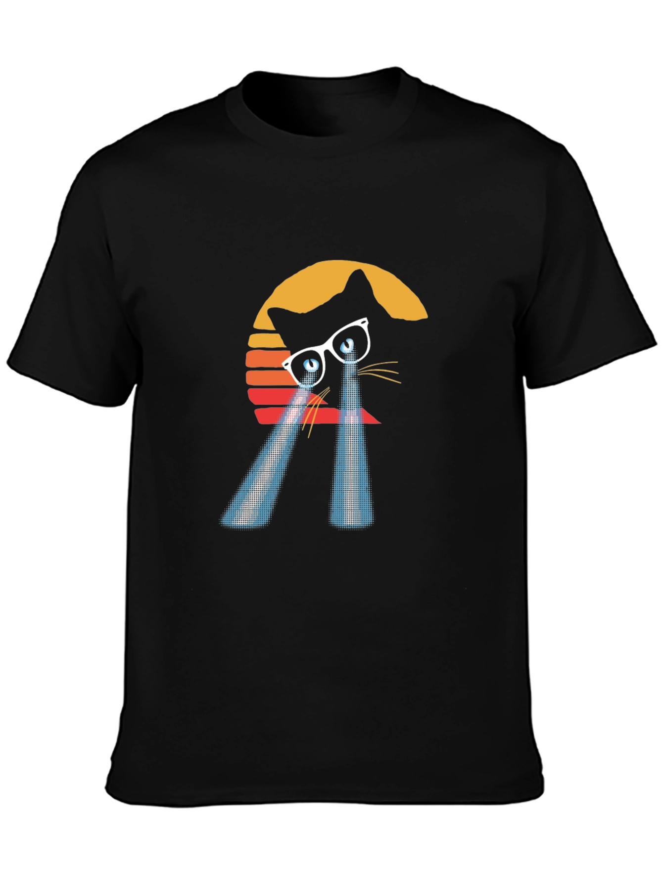 Laser Cat Eyes T-Shirt - Retro Sunset Style