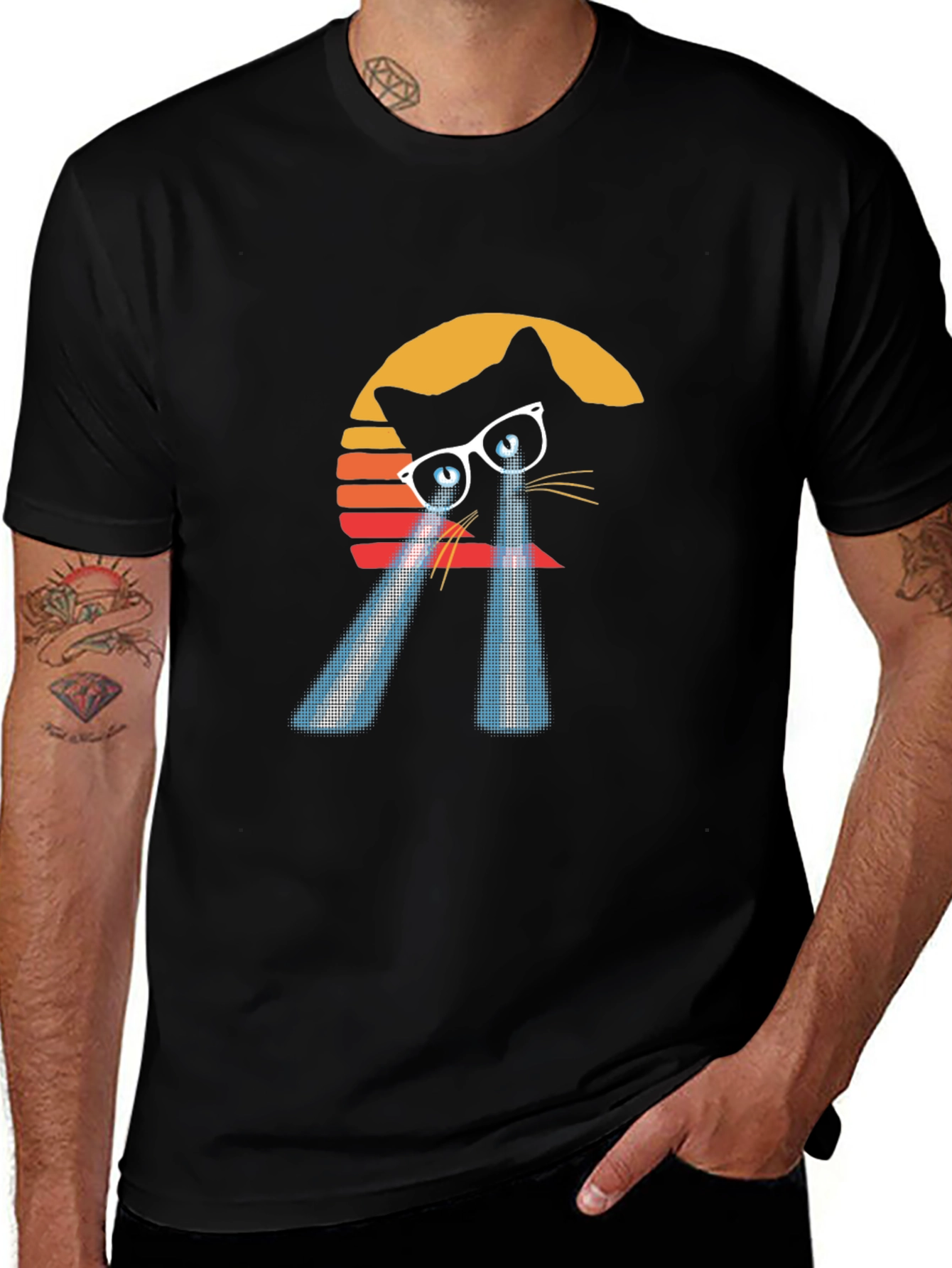 Laser Cat Eyes T-Shirt - Retro Sunset Style