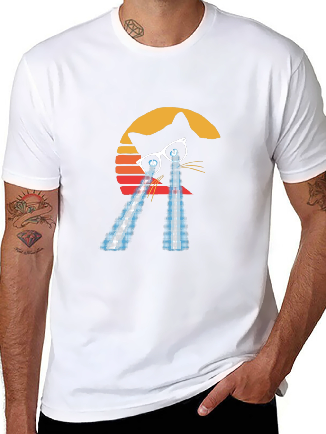 Laser Cat Eyes T-Shirt - Retro Sunset Style