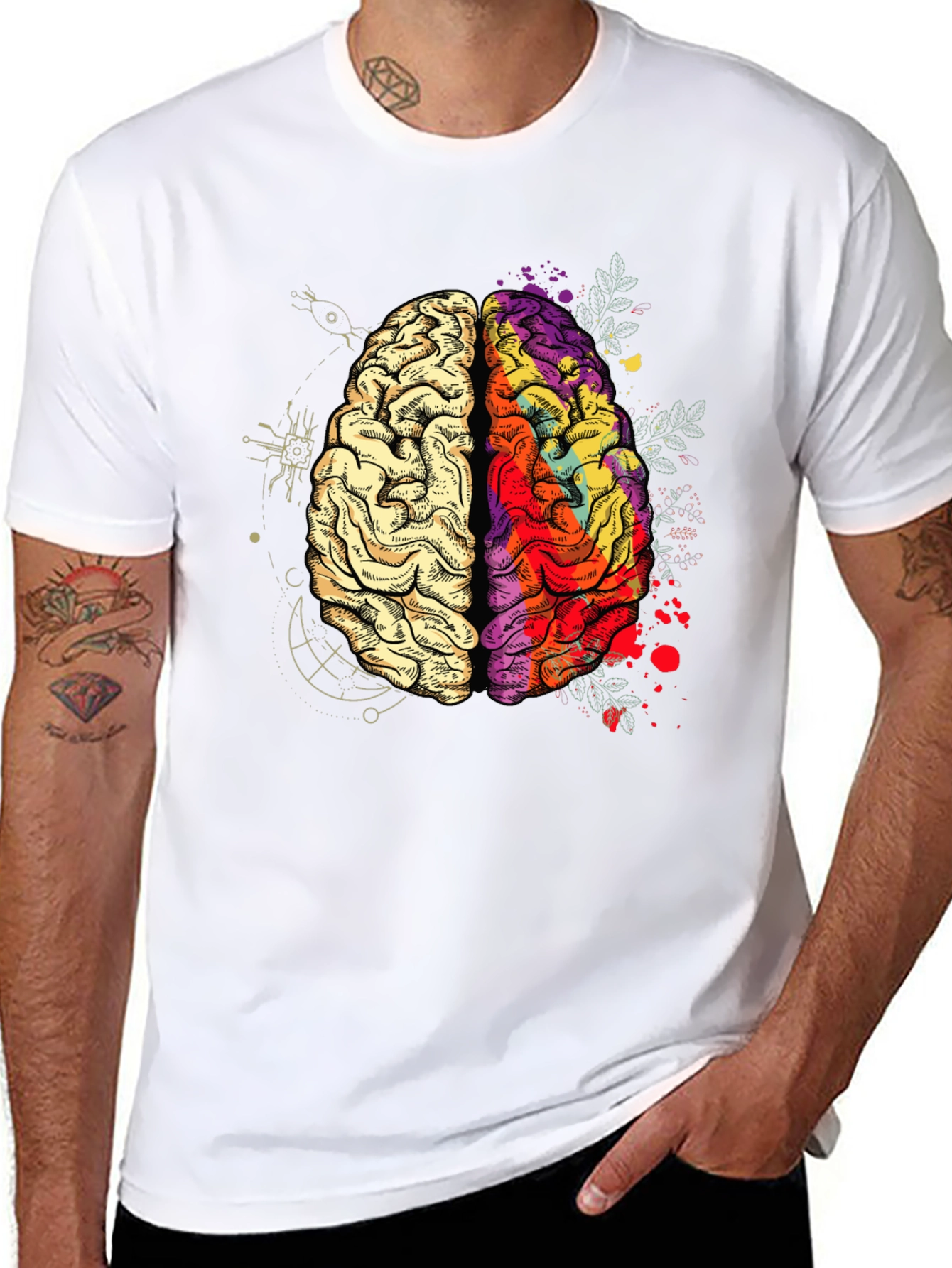 Brain Art Graphic T-Shirt - Mens Crew Neck Tee