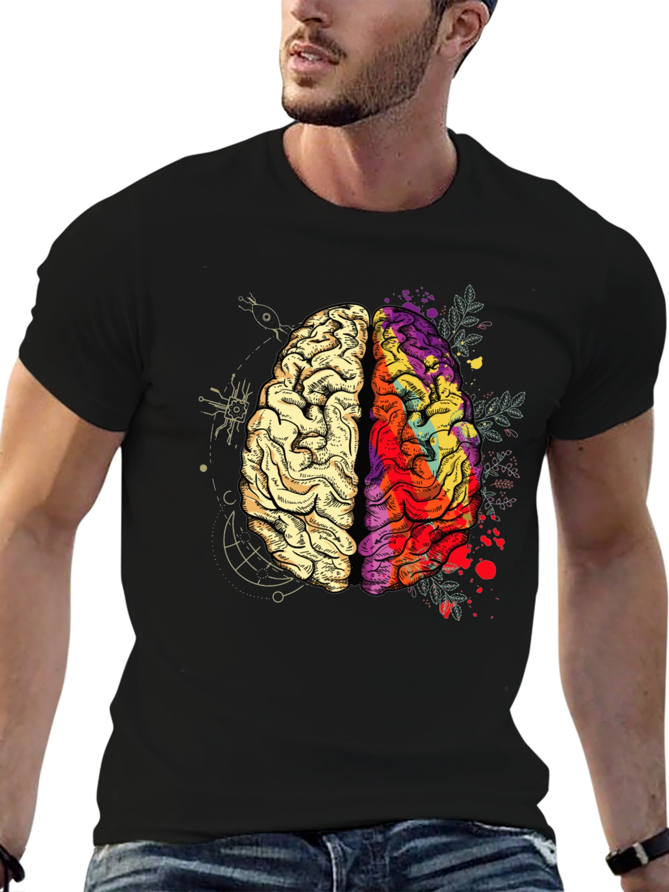 Brain Art Graphic T-Shirt - Mens Crew Neck Tee