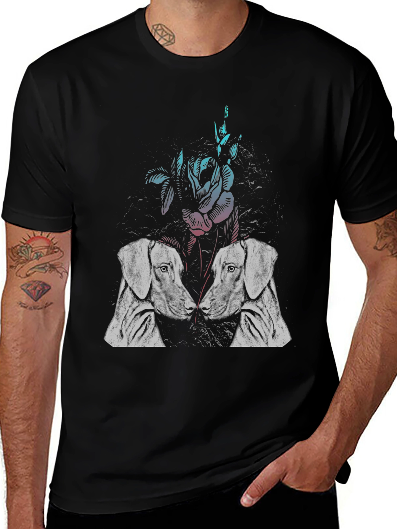 Dog and Rose Graphic T-Shirt