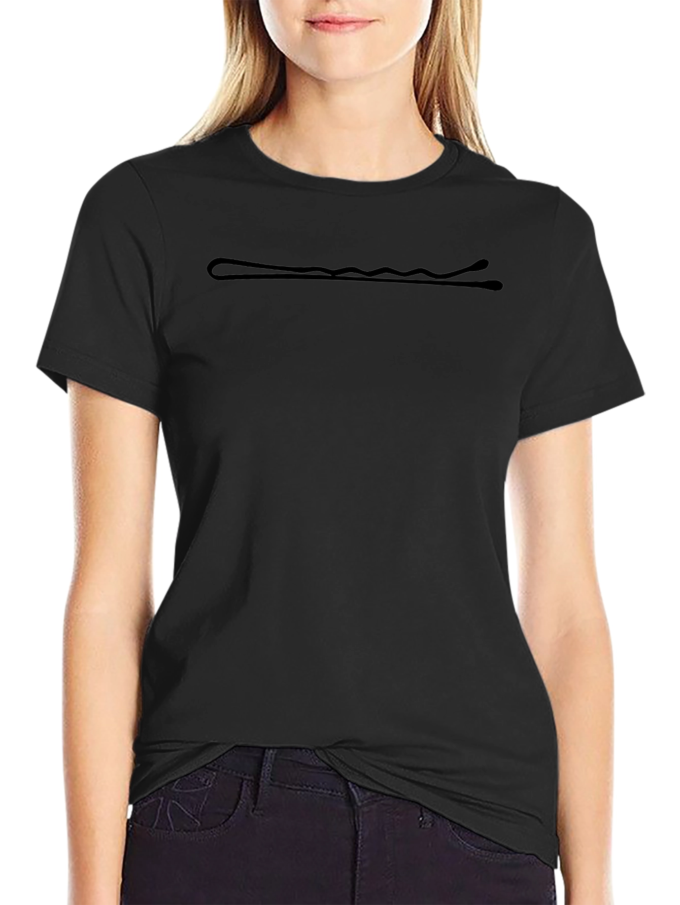 Black T-Shirt with Hair Pin Design