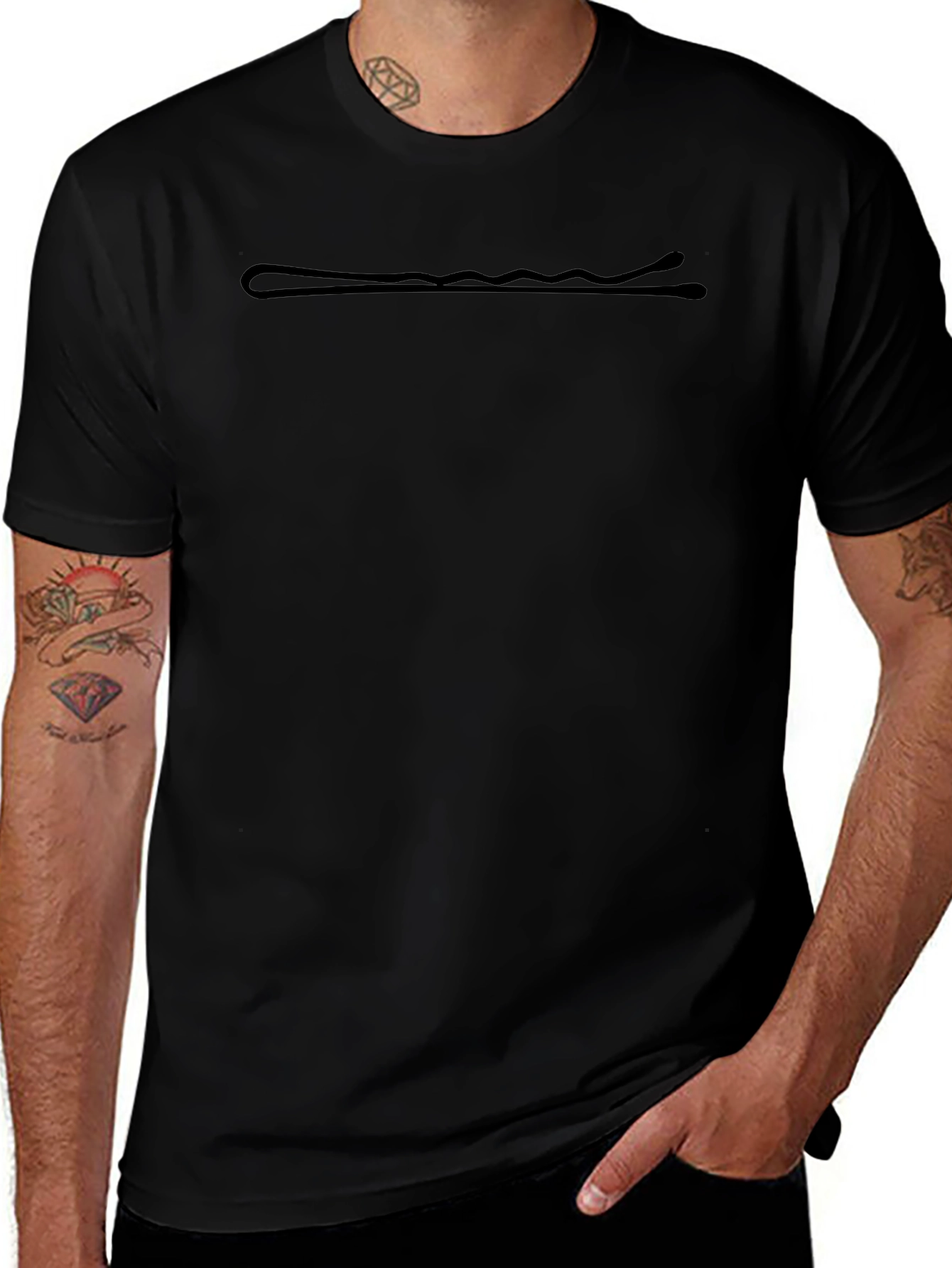 Black T-Shirt with Hair Pin Design