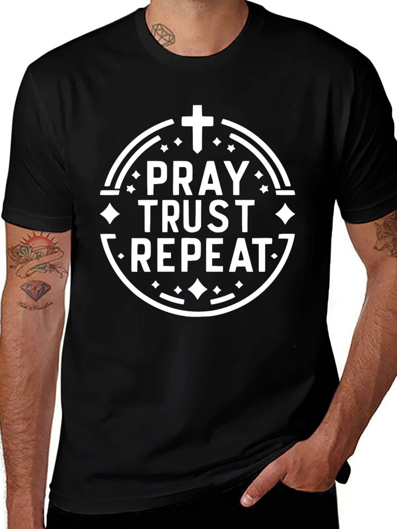 Pray Trust Repeat Graphic Tee - Christian Inspired Shirt