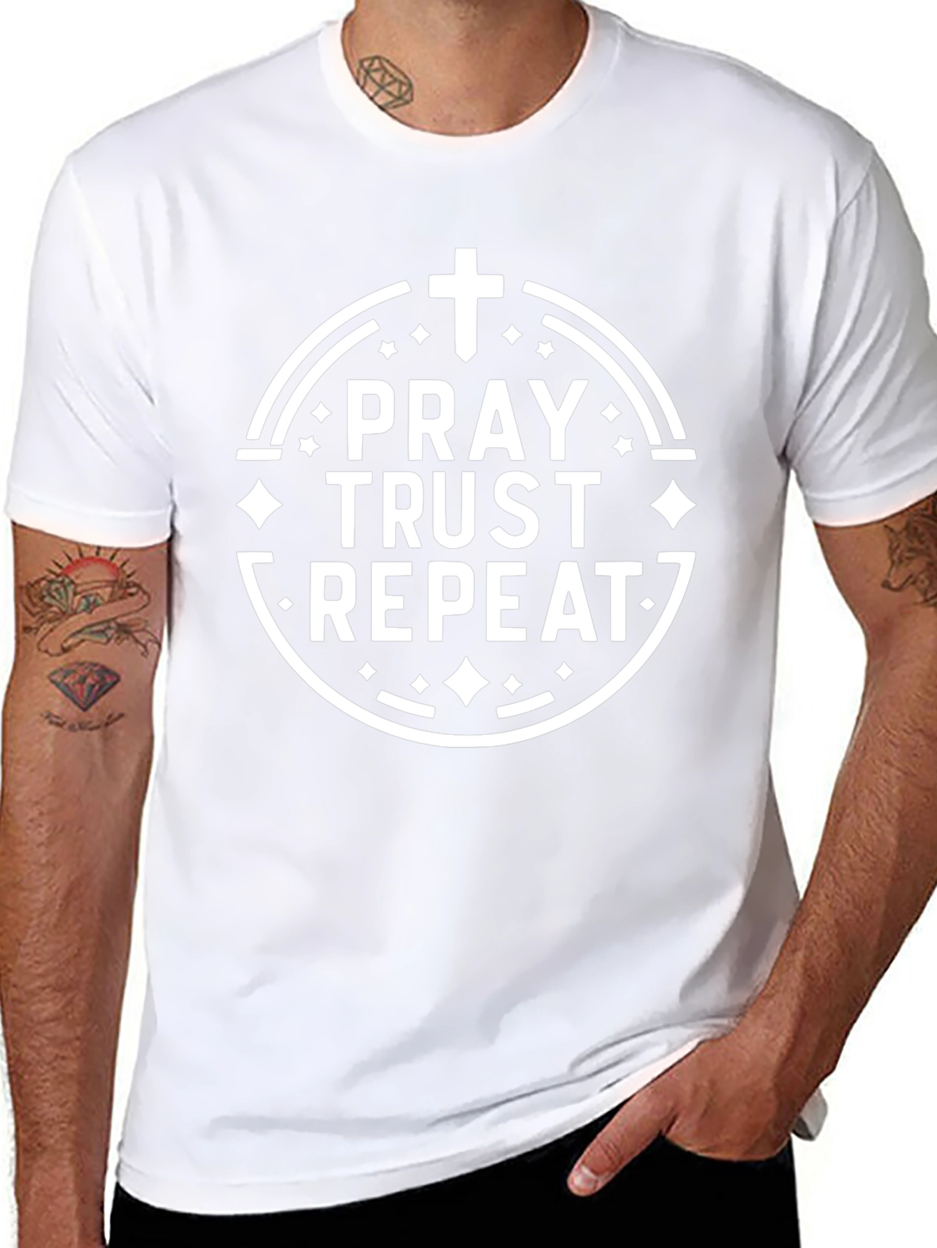 Pray Trust Repeat Graphic Tee - Christian Inspired Shirt