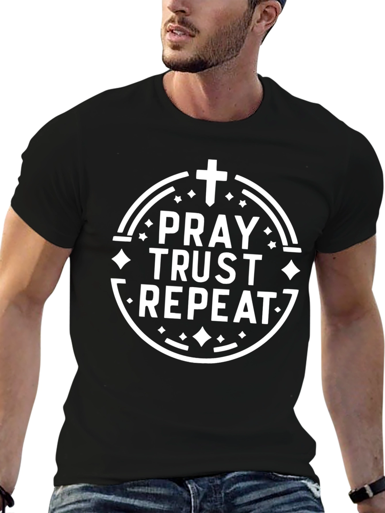 Pray Trust Repeat Graphic Tee - Christian Inspired Shirt