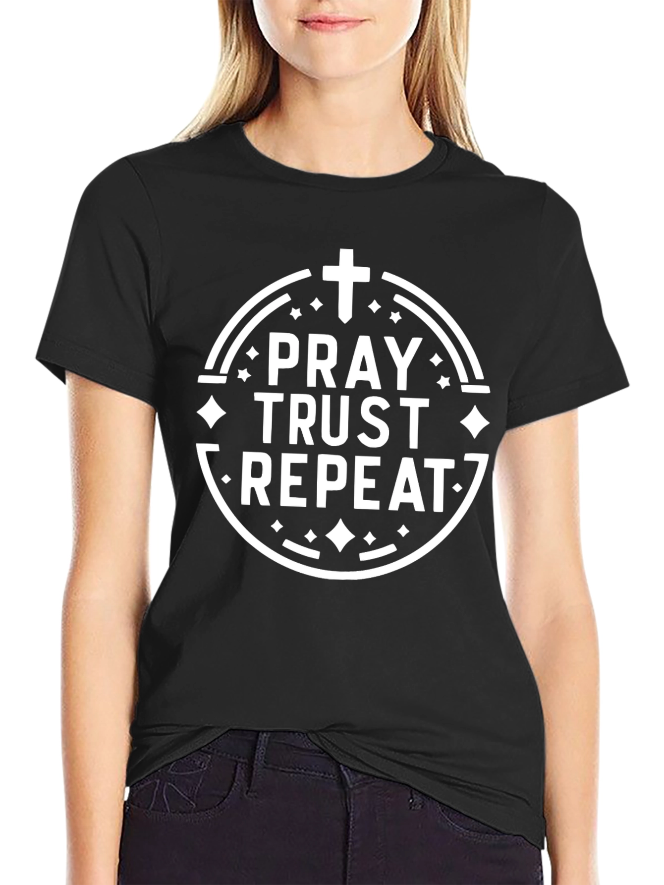 Pray Trust Repeat Graphic Tee - Christian Inspired Shirt