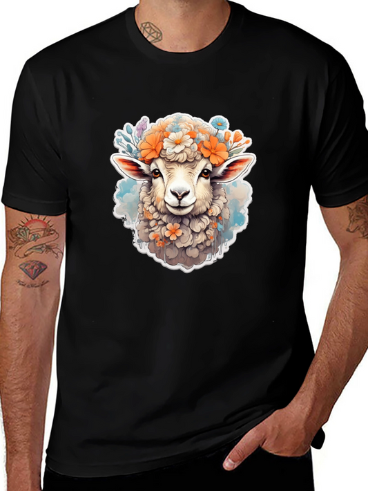 Floral Sheep Graphic Tee - Cute Animal Print