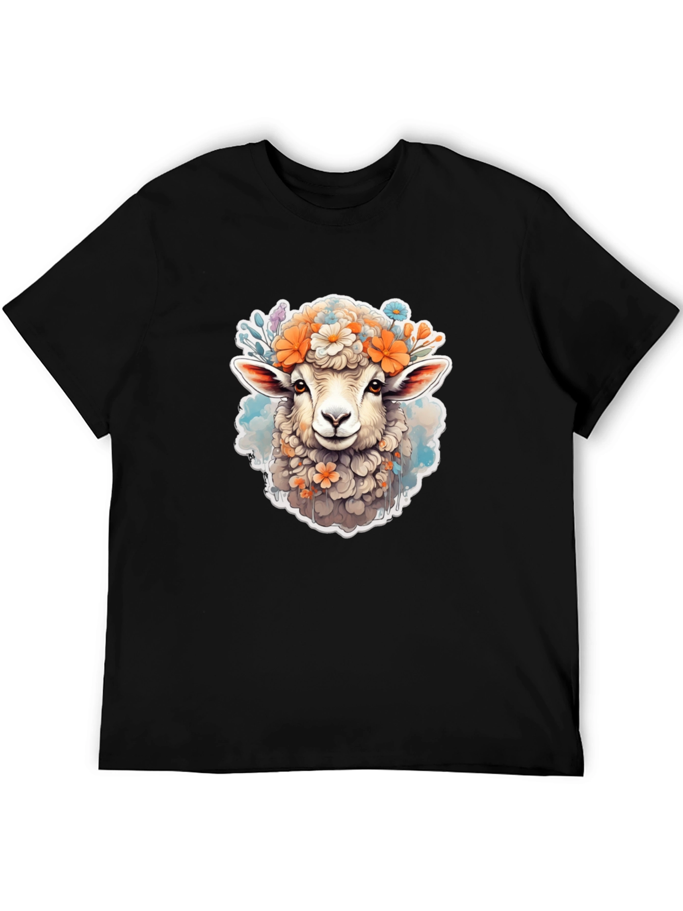 Floral Sheep Graphic Tee - Cute Animal Print