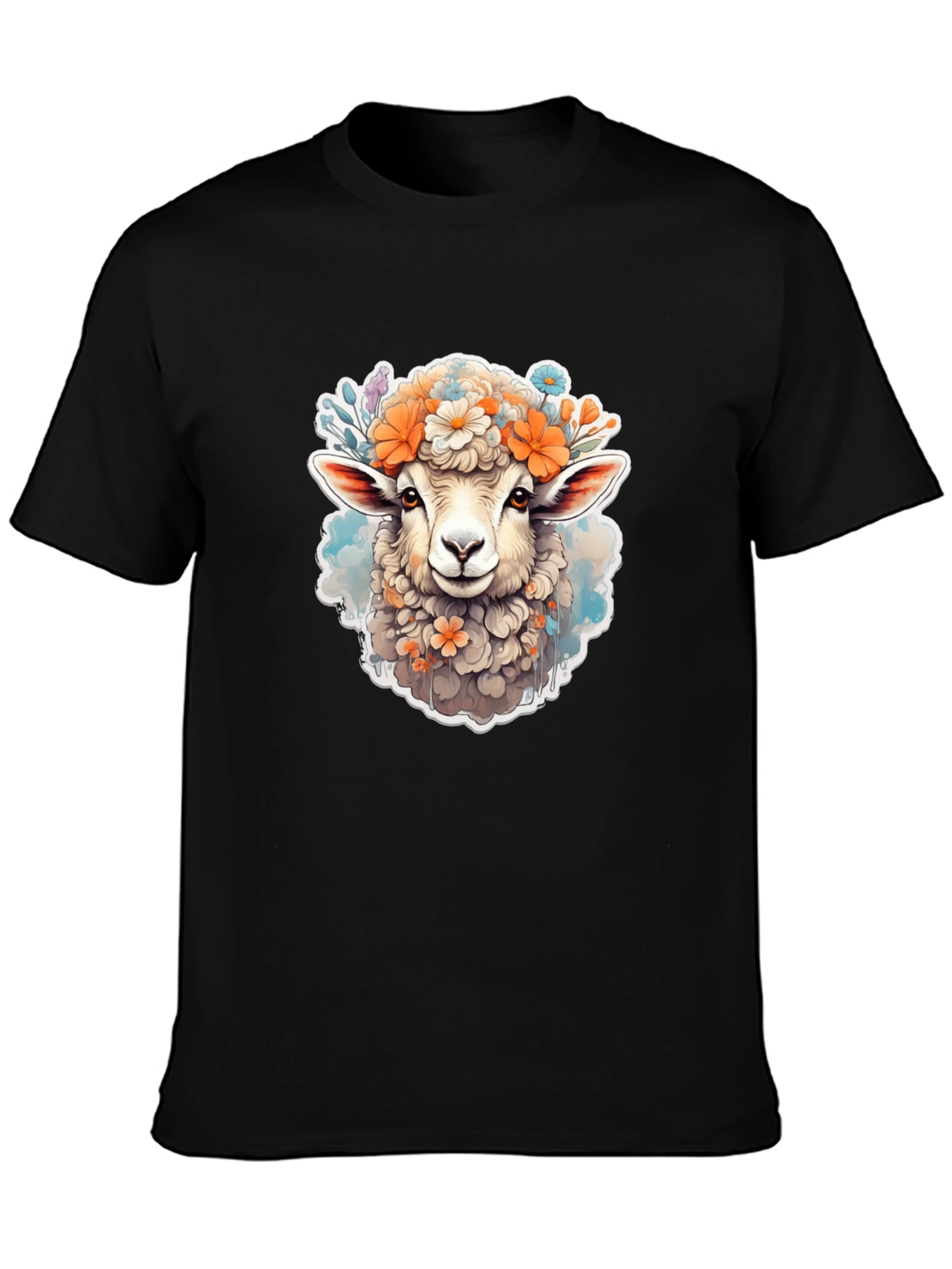 Floral Sheep Graphic Tee - Cute Animal Print