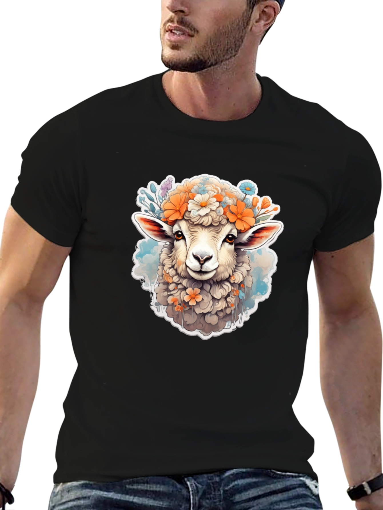 Floral Sheep Graphic Tee - Cute Animal Print