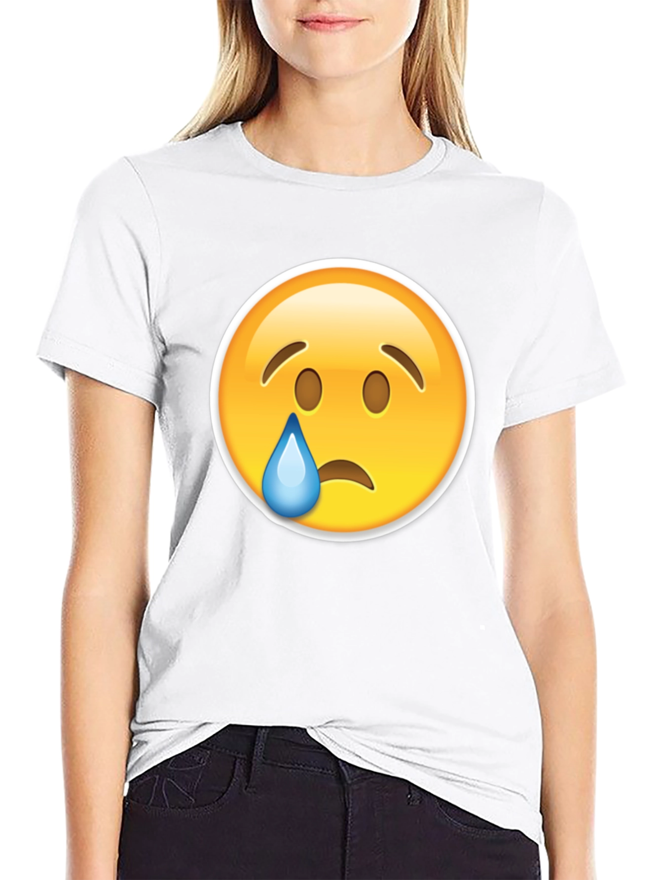Sad Emoji Graphic Black T-Shirt