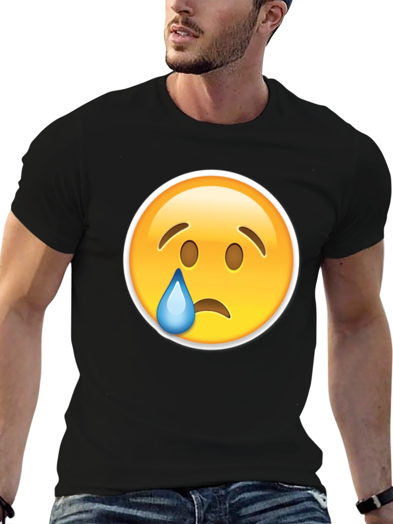 Sad Emoji Graphic Black T-Shirt