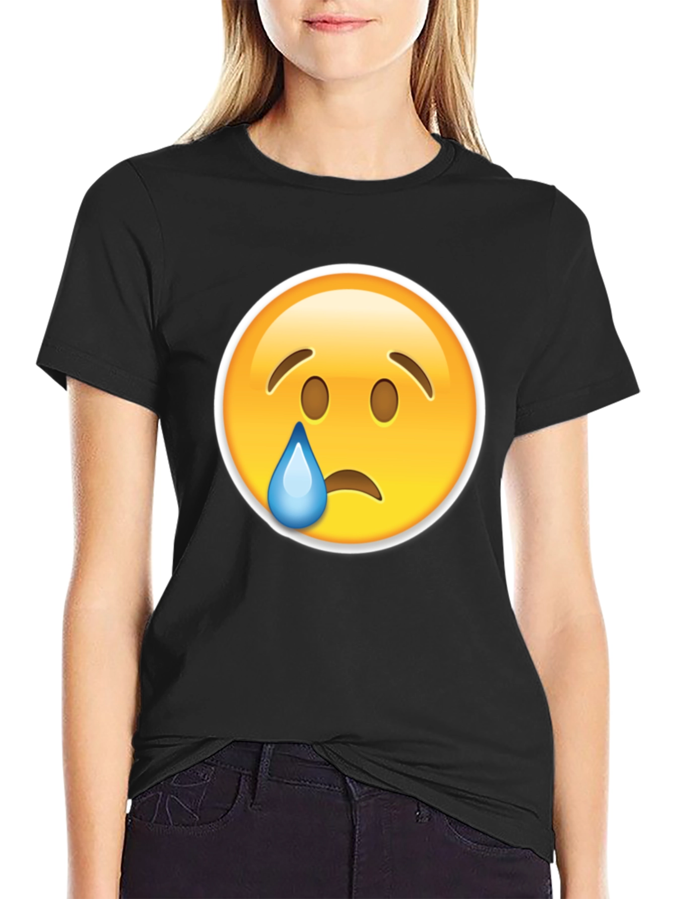 Sad Emoji Graphic Black T-Shirt