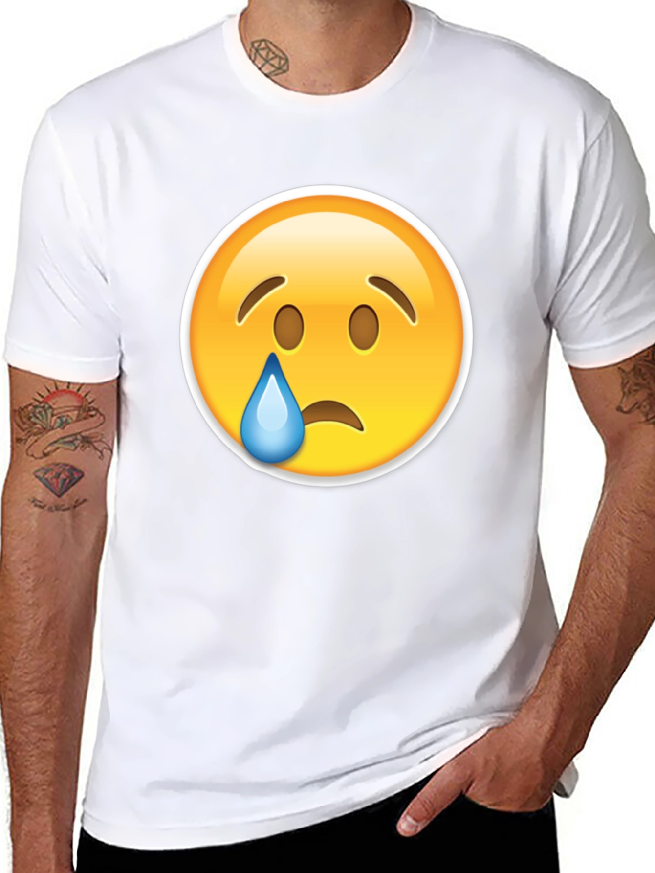 Sad Emoji Graphic Black T-Shirt