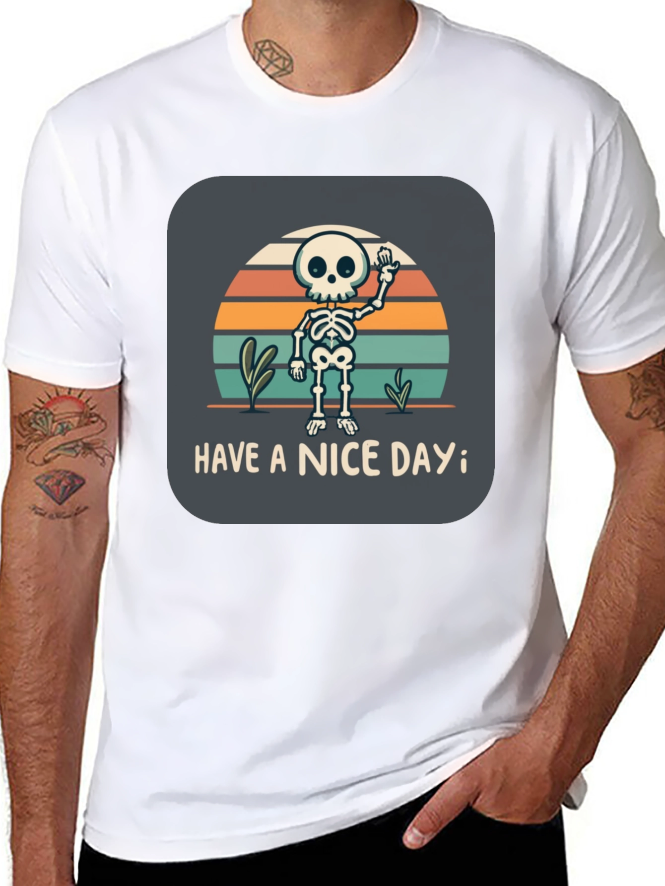 Skeleton Graphic T-Shirt - Have a Nice Day!
