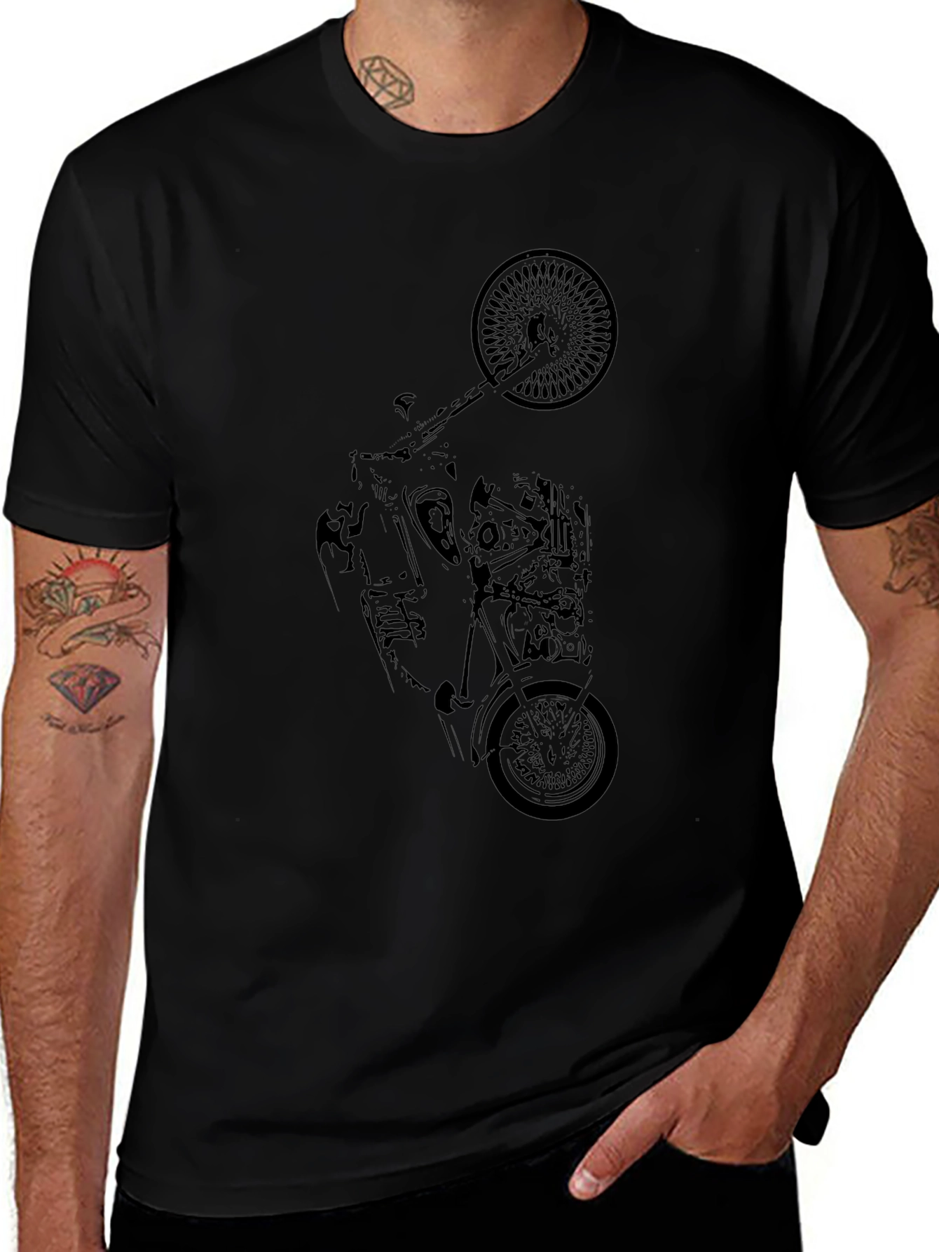 Black Motorcycle Graphic T-Shirt for Men