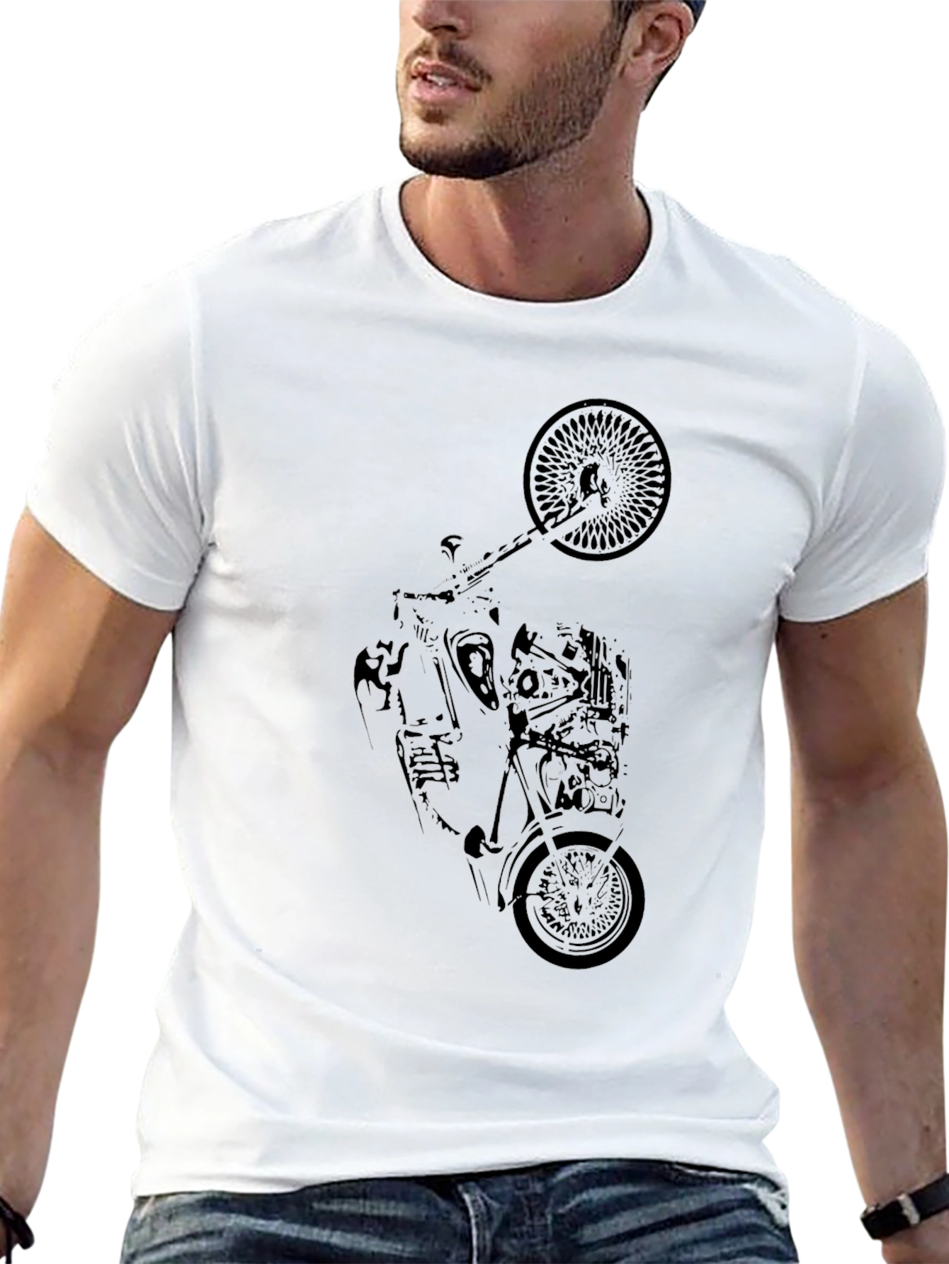 Black Motorcycle Graphic T-Shirt for Men