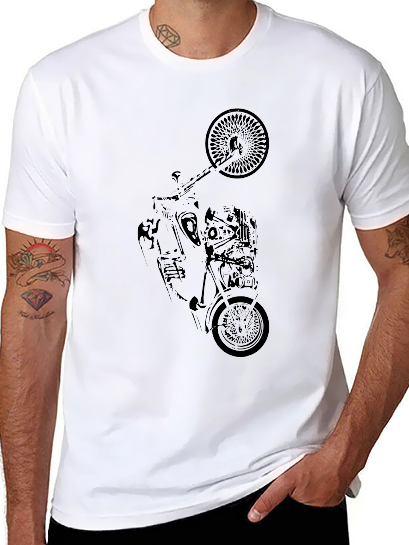 Black Motorcycle Graphic T-Shirt for Men