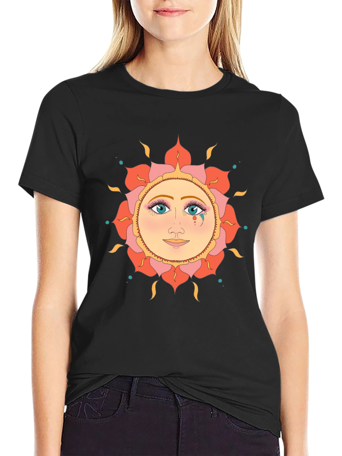 Mystic Sun Face Black T-Shirt