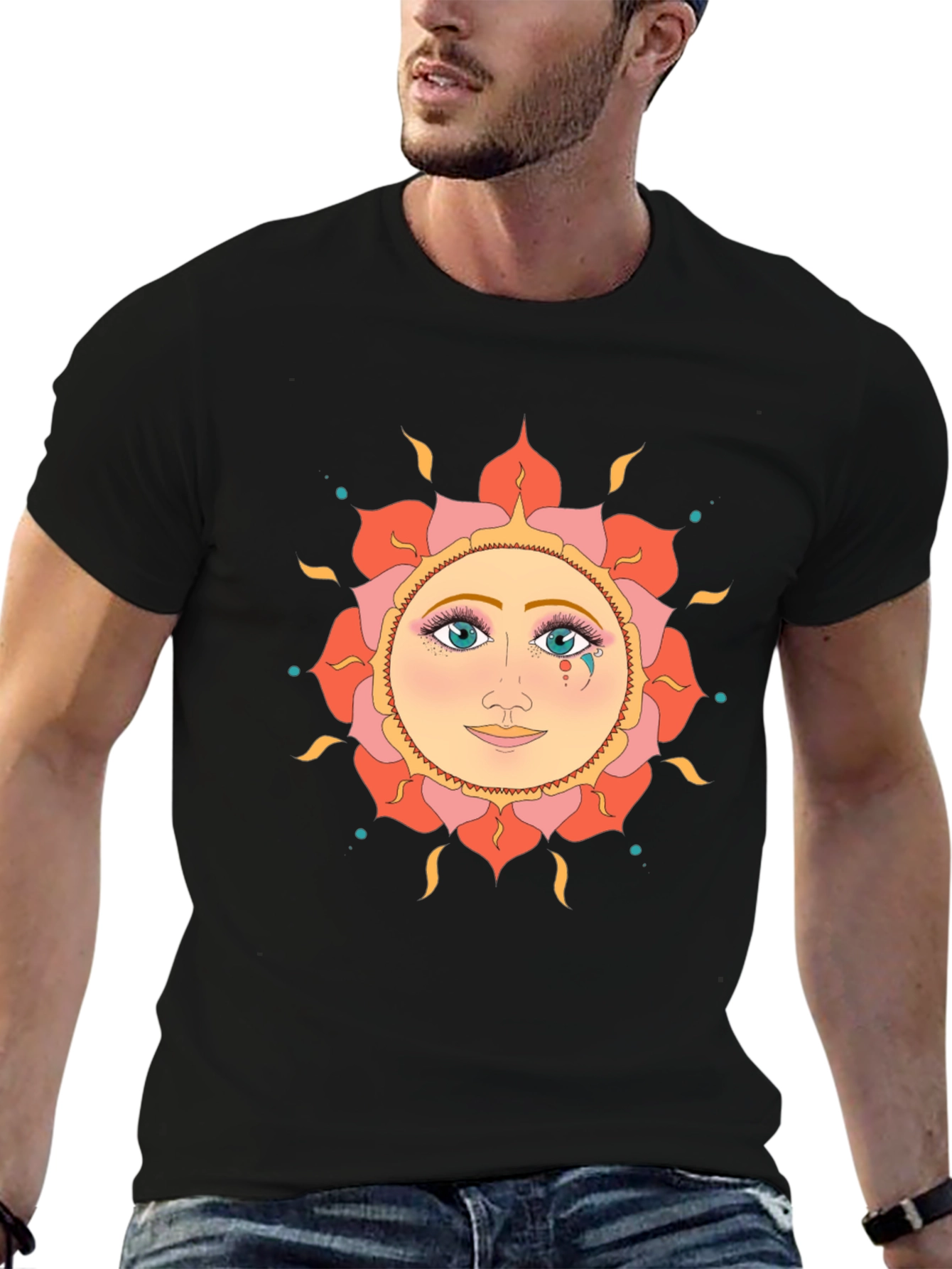 Mystic Sun Face Black T-Shirt