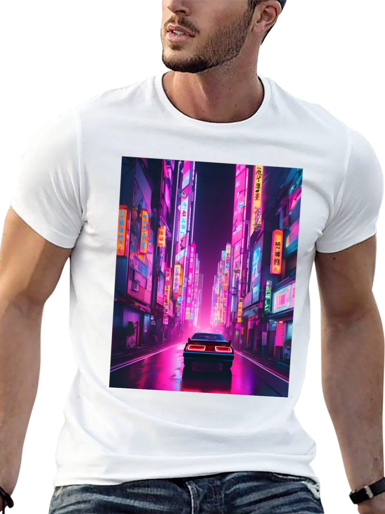 Neon City Car Black T-Shirt