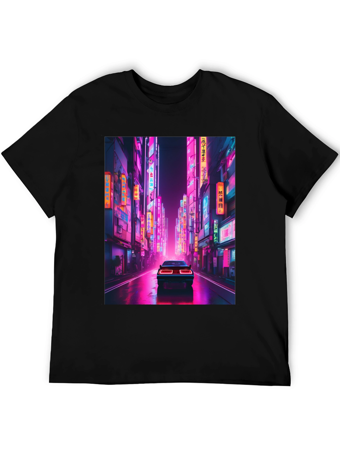 Neon City Car Black T-Shirt