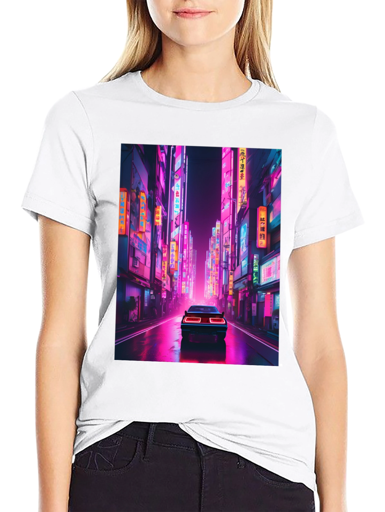Neon City Car Black T-Shirt