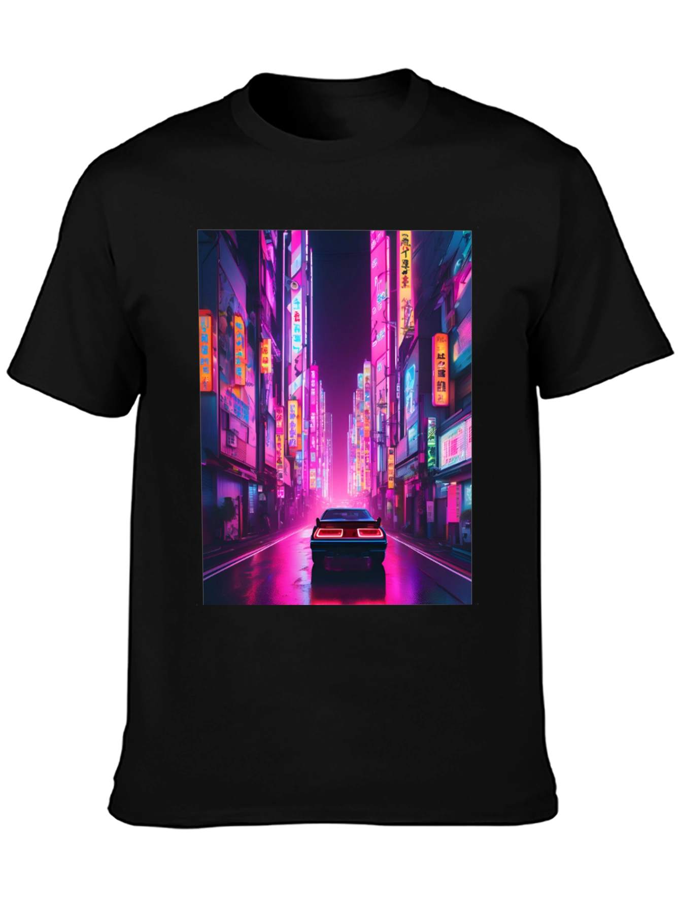 Neon City Car Black T-Shirt