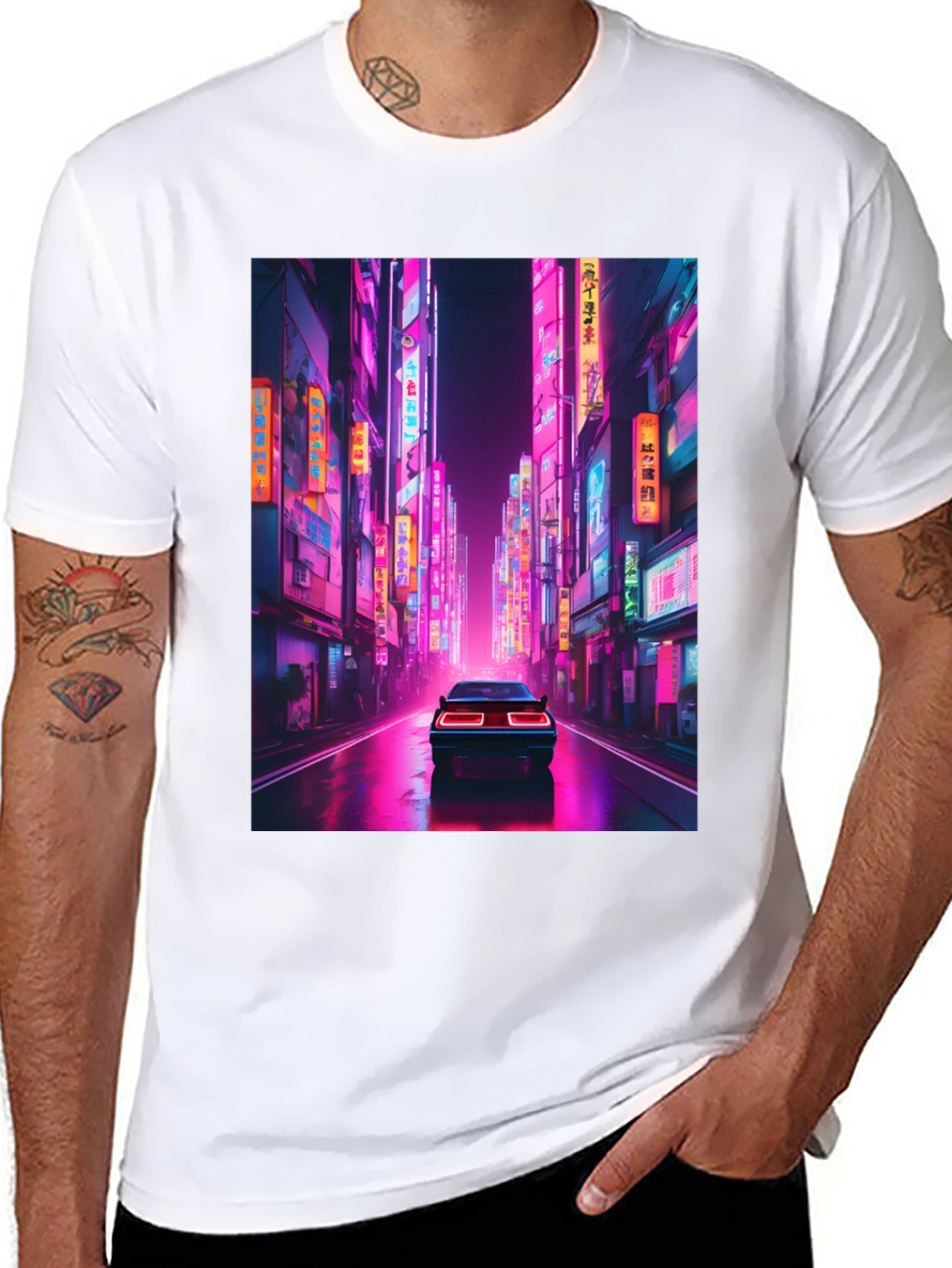 Neon City Car Black T-Shirt