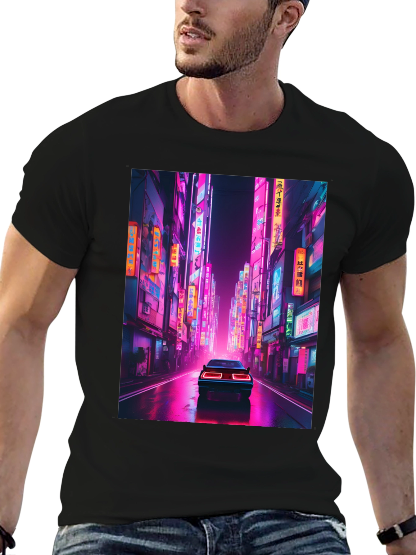 Neon City Car Black T-Shirt