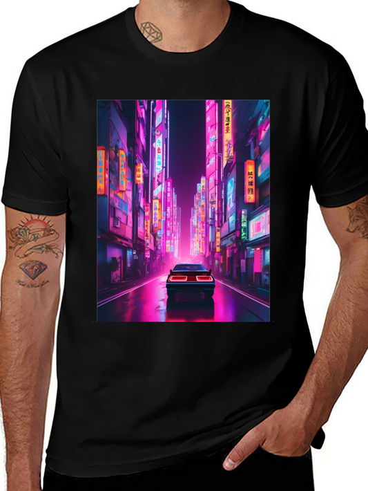 Neon City Car Black T-Shirt