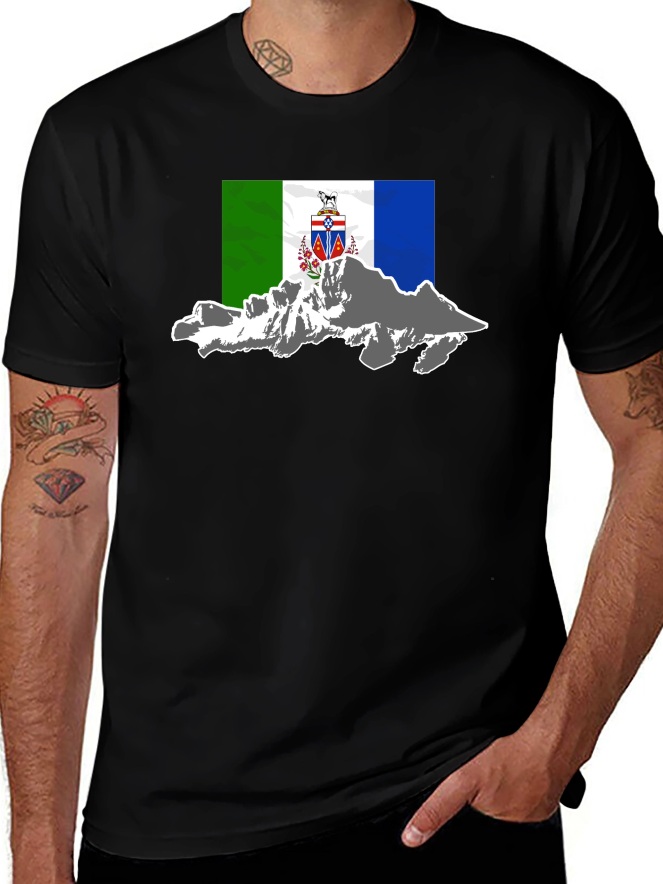 Black T-Shirt with Mountain Flag Graphic