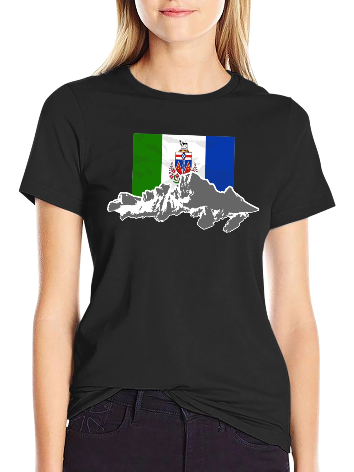 Black T-Shirt with Mountain Flag Graphic