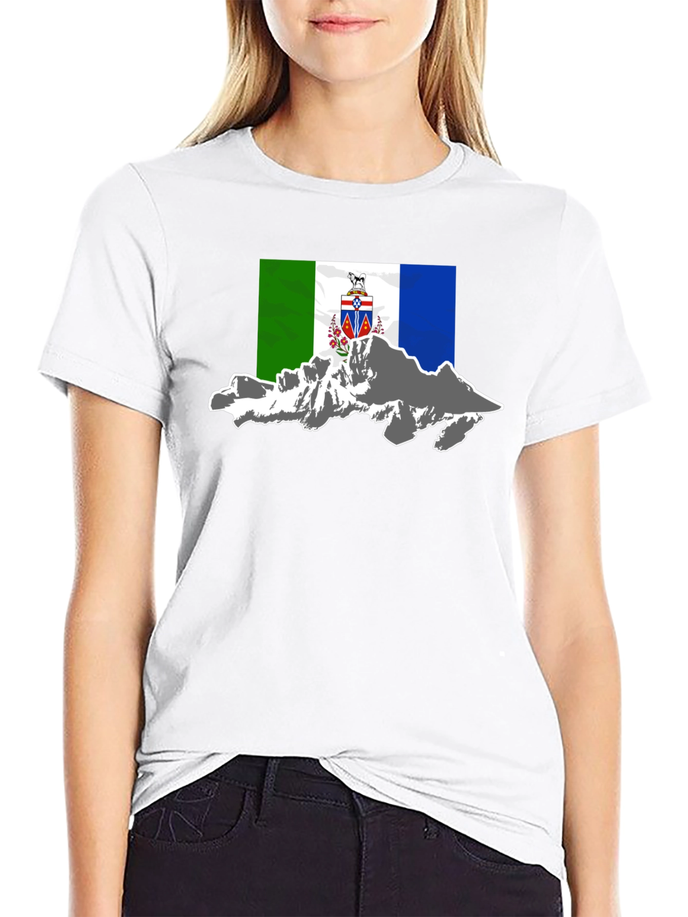 Black T-Shirt with Mountain Flag Graphic