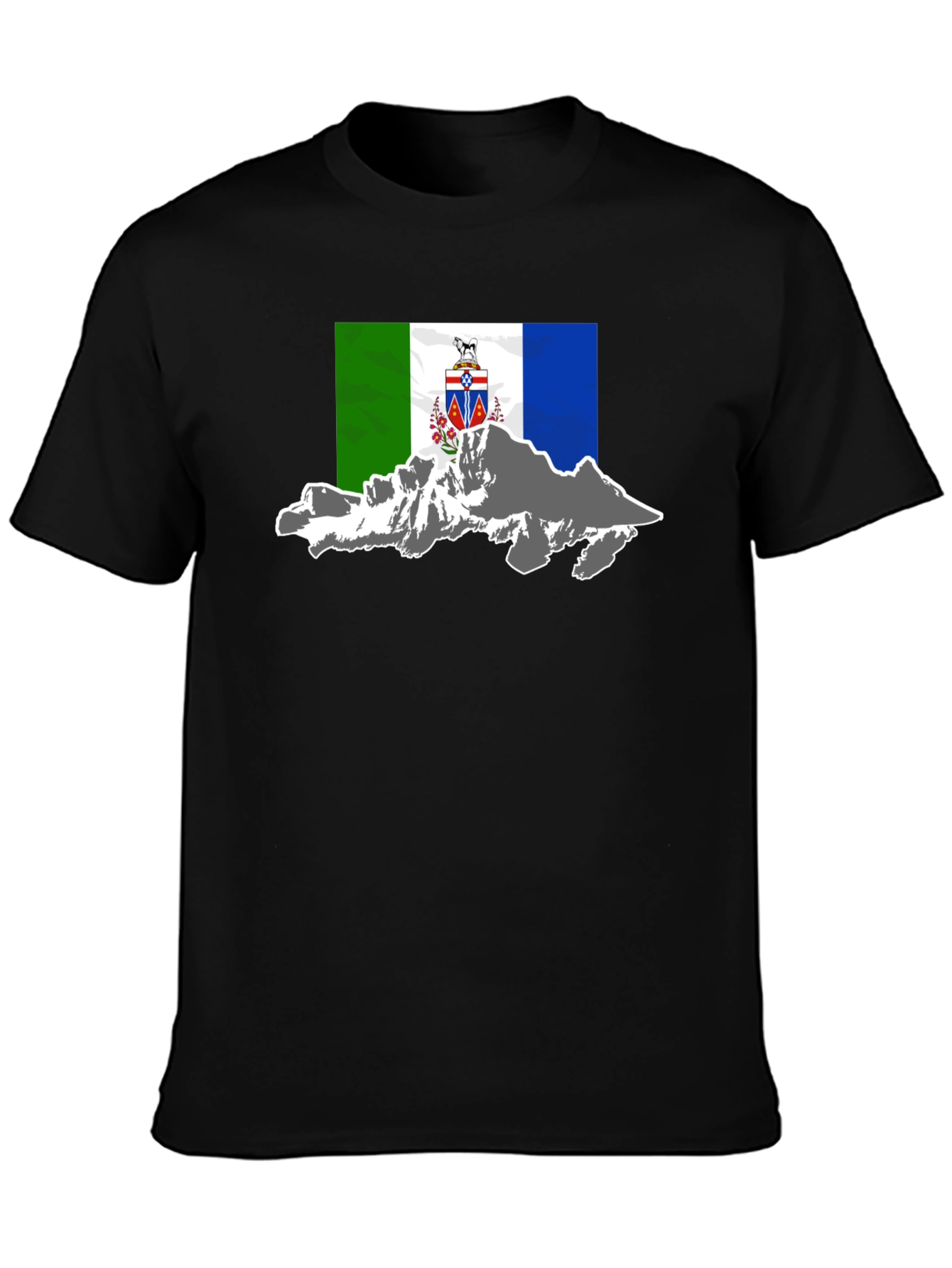 Black T-Shirt with Mountain Flag Graphic