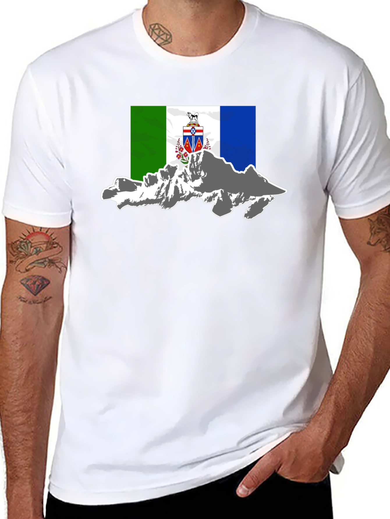 Black T-Shirt with Mountain Flag Graphic