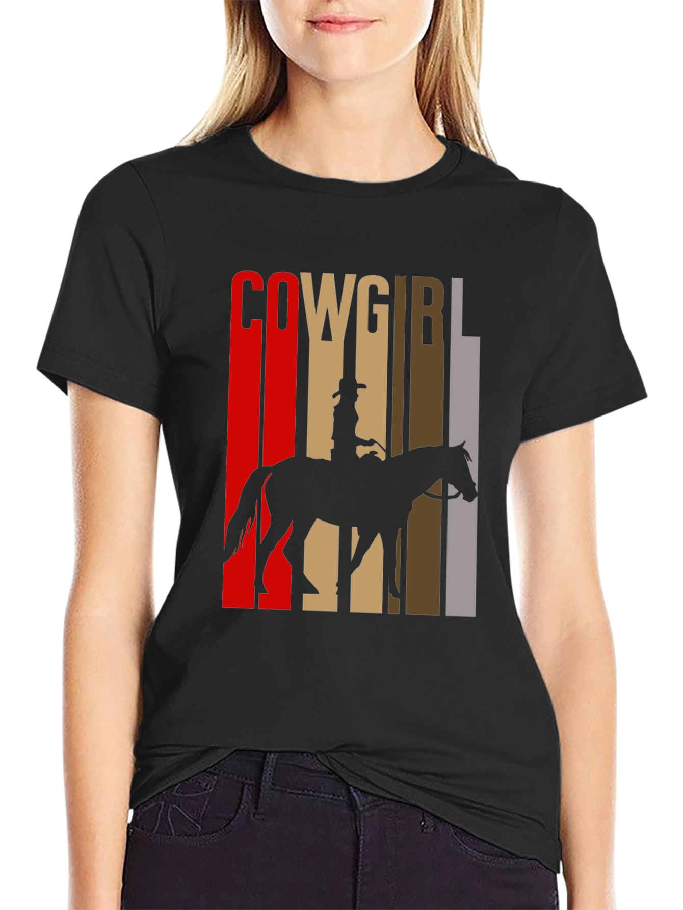 Cowgirl Silhouette Graphic Tee - Western Style T-Shirt