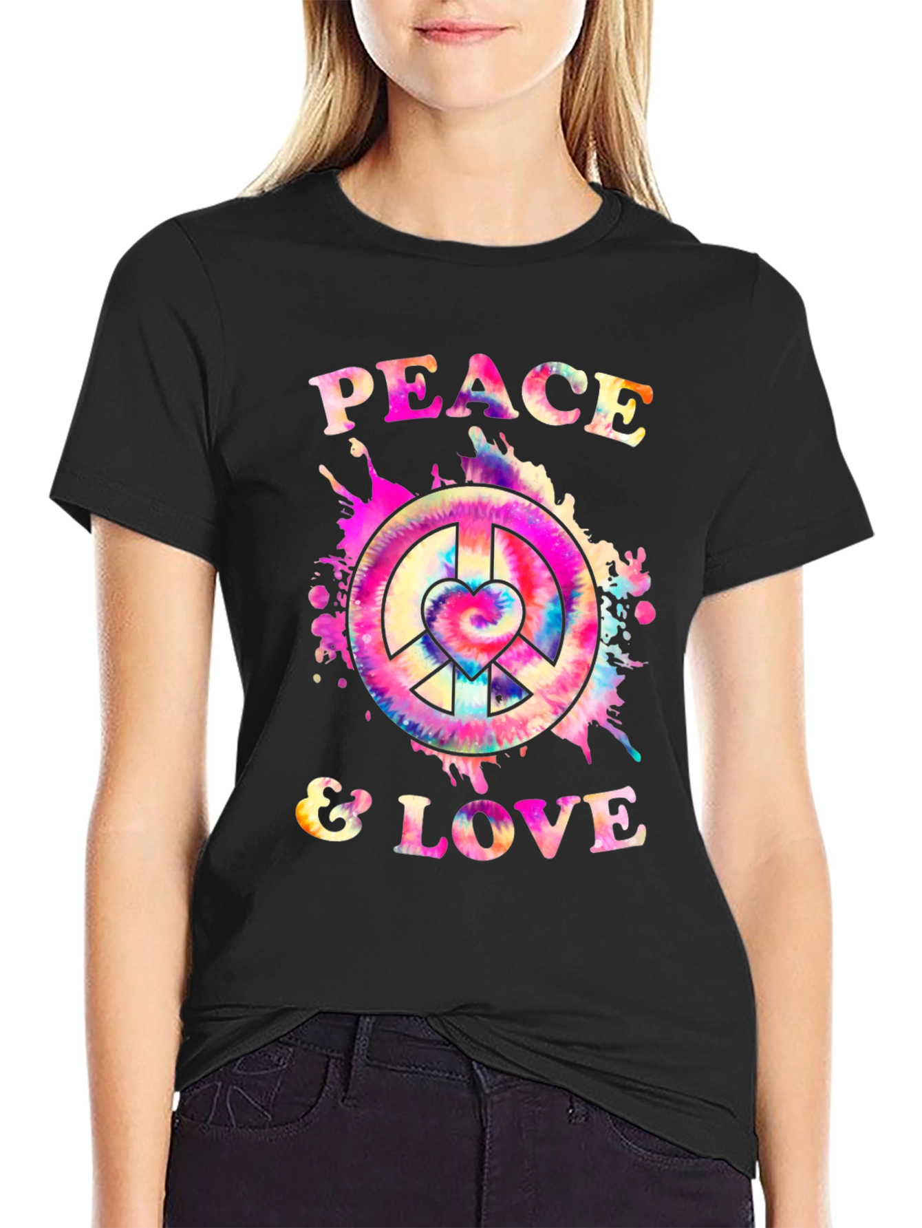 Peace & Love Tie Dye Graphic T-Shirt