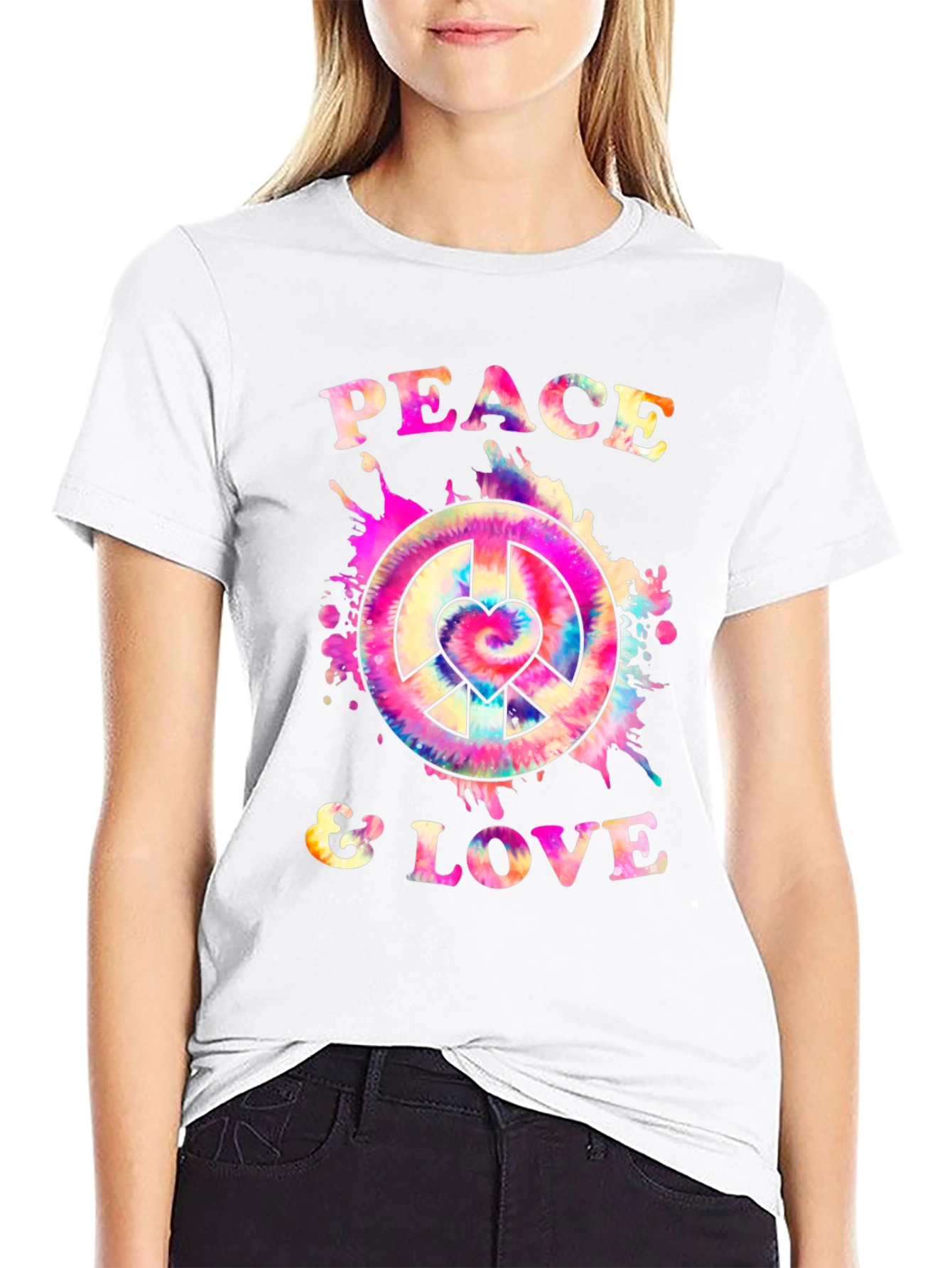 Peace & Love Tie Dye Graphic T-Shirt