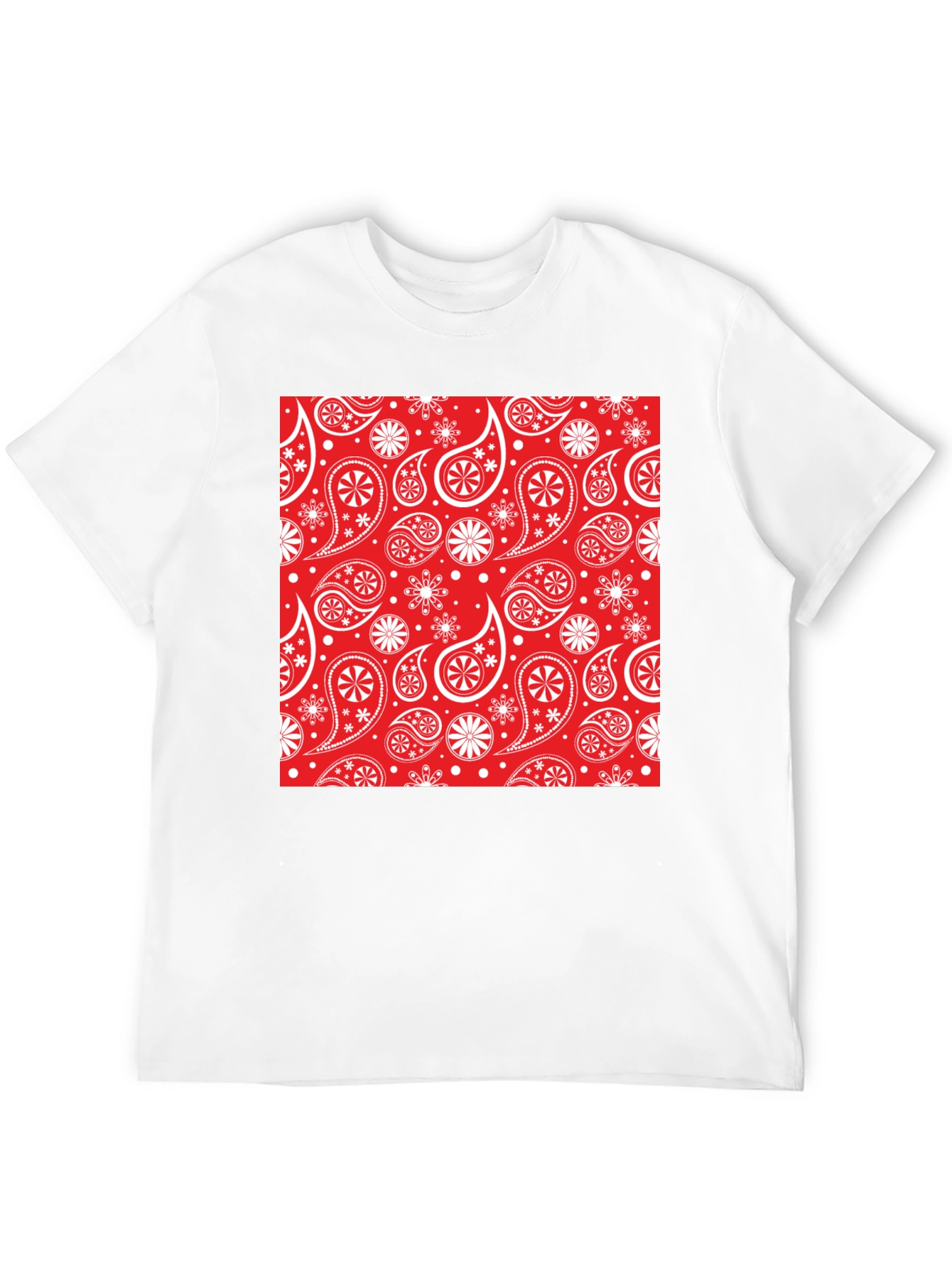 Red Paisley Pattern Black T-Shirt